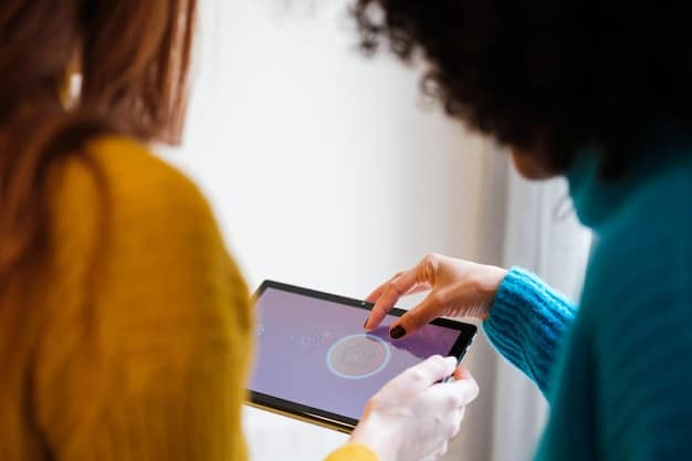 A digital marketer using a tablet, analyzing first-party data dashboards, with customer profiles and engagement metrics clearly visible, emphasizing direct customer relationships.