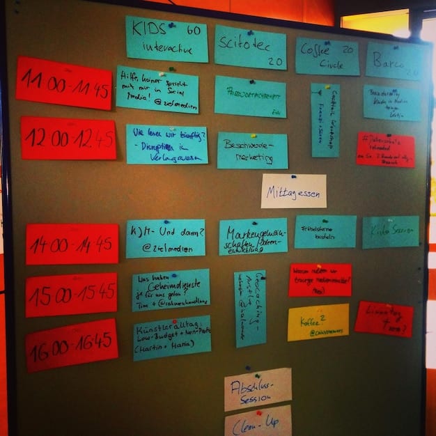 A close-up of a whiteboard covered in sticky notes with various long-tail keywords and content ideas, illustrating a detailed brainstorming session for niche topics.