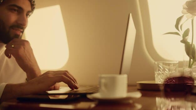 A person confidently typing on a laptop with a clear, focused expression, surrounded by a vibrant, minimalist home office setup, suggesting productivity and self-employment.