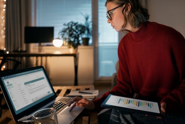 A digital marketer sitting at a desk, surrounded by multiple screens showing Google Analytics data, social media dashboards, and a content calendar. The focus is on the strategic planning involved in marketing.