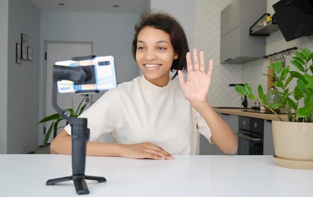 A coach conducting a virtual session via a high-quality webcam and microphone setup, with a professional background. Split screen showing a client actively participating, symbolizing smooth online interaction.