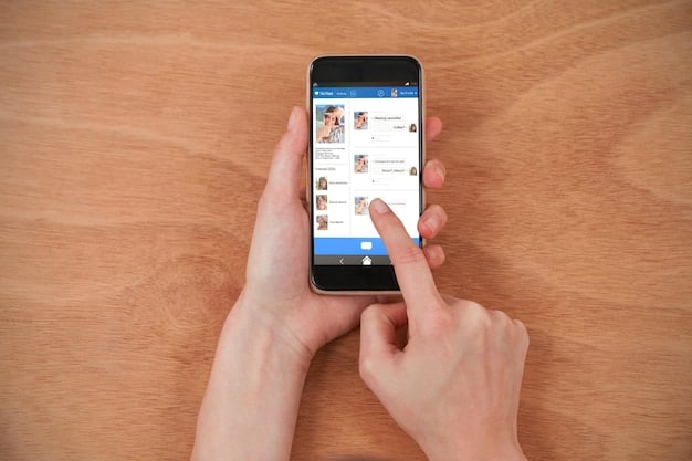 A close-up shot of a hand scrolling through a social media feed on a smartphone, with various influencer posts showing e-commerce products. The background is a blurred, modern home office setting, indicating strategic research and digital engagement.
