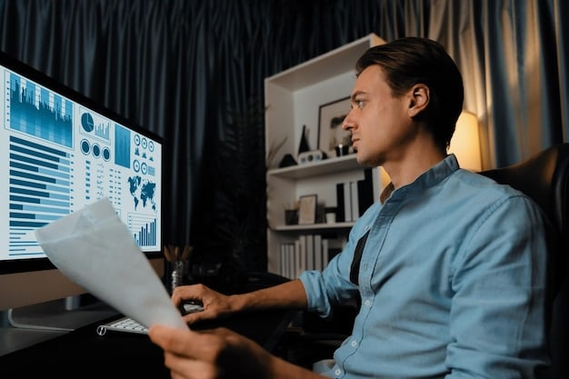 A data analyst looking intently at multiple computer screens displaying various graphs and charts related to social media analytics and e-commerce sales, emphasizing the analytical aspect of optimizing influencer campaigns.