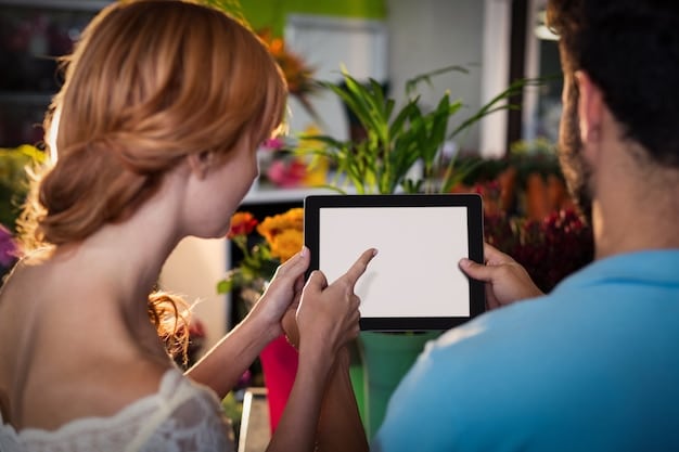 A person interacting with a smart speaker, which displays a personalized e-commerce shopping list based on previous purchases and preferences.