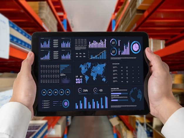 A dashboard displaying real-time e-commerce inventory data, with charts and graphs showing stock levels, sales trends, and order fulfillment status, digital interface